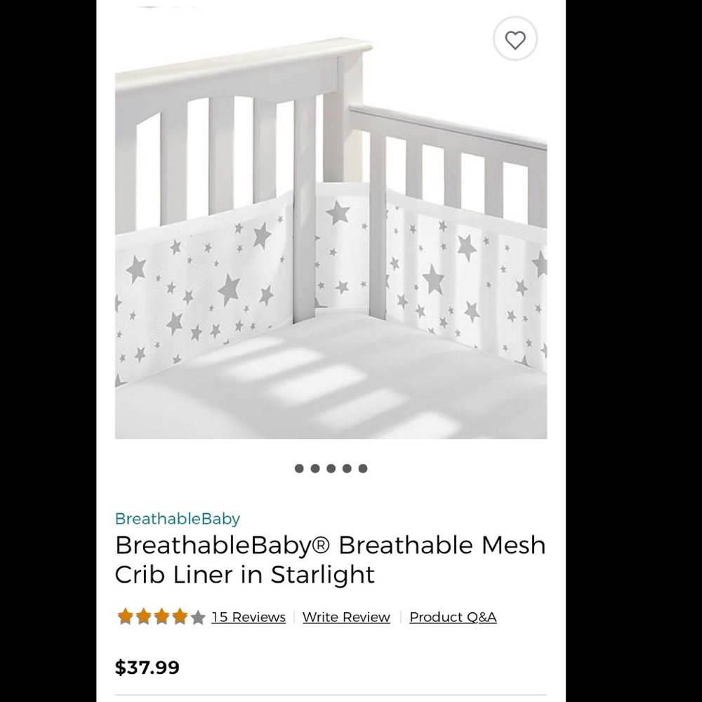BreathableBaby Mesh Liner - White w/grey stars